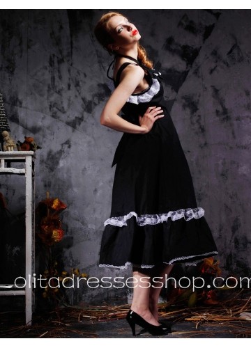 Black Cotton Straps Sleeveless Empire Classic Lolita Dress With Lace Style