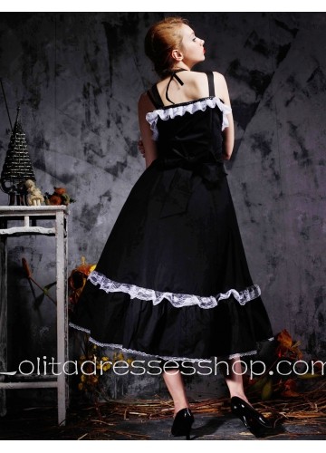 Black Cotton Straps Sleeveless Empire Classic Lolita Dress With Lace Style