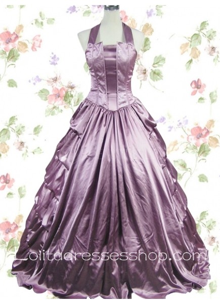Satin Halter Sleeveless Empire Classic Lolita Dress With Multi-tiers Sweep Train Style