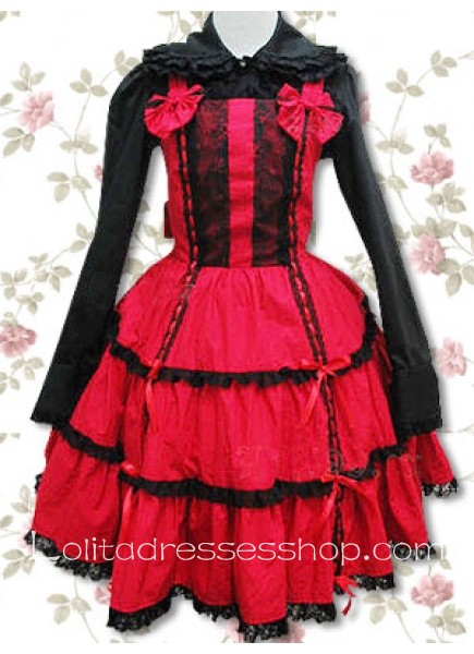 Classic Cotton Turndown Collar Long Sleeves Empire Lolita Dress With Layers Style