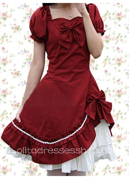 Knee-length Sweetheart Short Sleeves Empire Classic Lolita Dress With Oblique Cutting Style