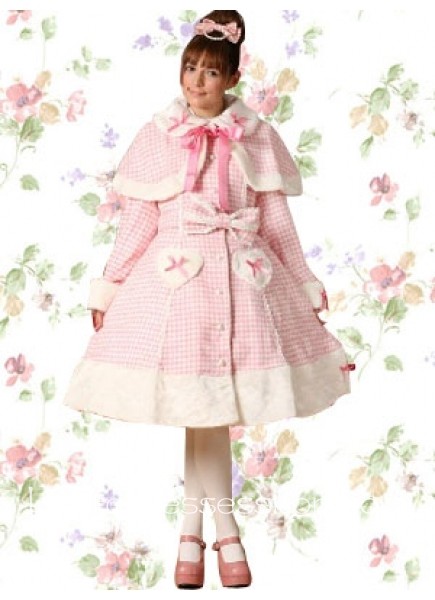 Princess Pink Turndown Collar Long Sleeves Knee-length Lolita Coat/Jacket With Pocket