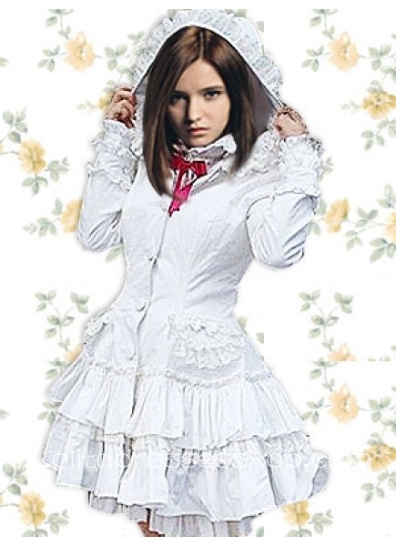 Fantastic White Cotton Long Sleeves Lolita Coat/Jacket With Hoodie Style