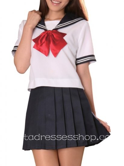 Black And White Cotton Turndown Collar Short Sleeves sailor Costume