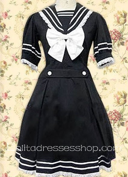 Black And White Sailor Black School Lolita Dress