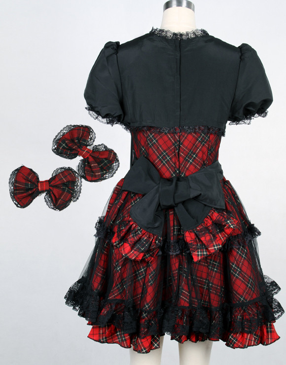 Red Cotton Square-collar Short Sleeve Bow Gothic Lolita Dress(Purple available)