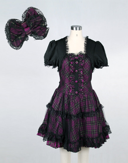 Red Cotton Square-collar Short Sleeve Bow Gothic Lolita Dress(Purple available)