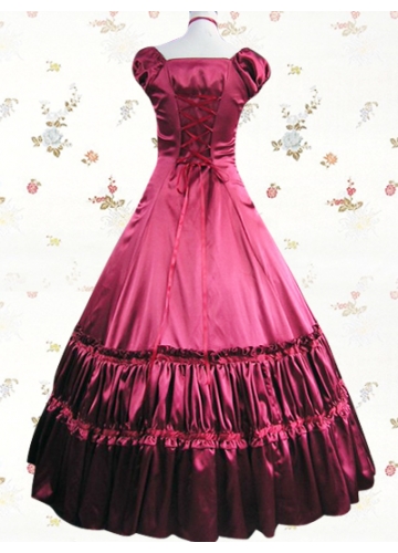 Classic Red Satin Sweetheart Cap Sleeves Floor-length Ruched Bottom Lolita Dress