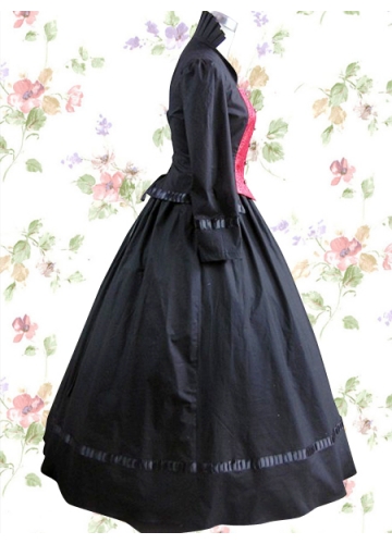 Black Cotton Square Long Sleeves Floor-length Button Ruffles Classic Lolita Dress