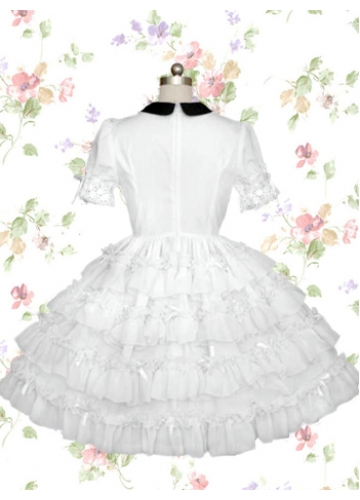 White Cotton Turndown Collar Short Sleeves Knee-length Lace Gothic Lolita Dress
