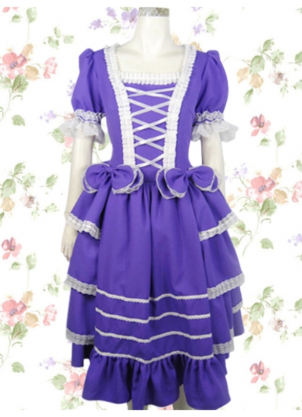Cotton Square-collar Short Sleeve Knee-length Gothic Lolita Costume