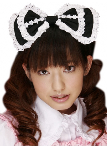 Two Tiers Black Beautiful Lolita Headband With Wide White Lace