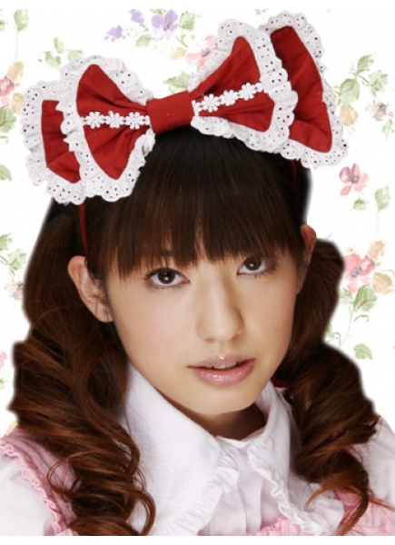 Sweet Red And White Cotton Lolita Headband With Lace Trim