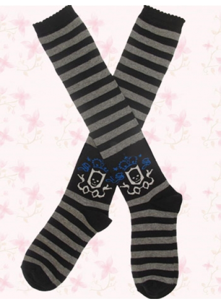 Lovely Black And Gray Stripes Lolita Knee Stockings