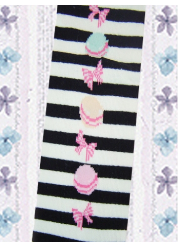 White Black Stripes Cotton Polyester Lolita Knee Stockings