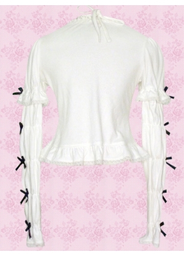 Cotton White Long Sleeve Ruffled Bow Classic Lolita Blouse