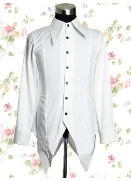 White Cotton Long Sleeves Button Classic Lolita Blouse With Oblique Cutting