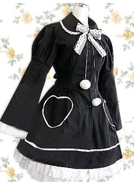 Cute Black Wool Turndown Collar Long Sleeves Classic Lolita Coat/Jacket With Bow