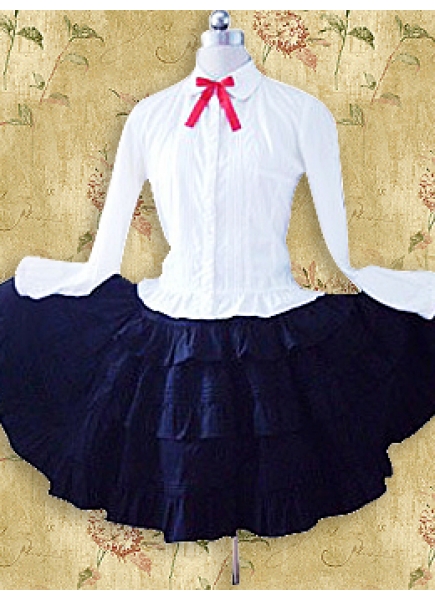 Black And White Cotton Turndown Collar Long Sleeve Classic Lolita Skirt Outfit