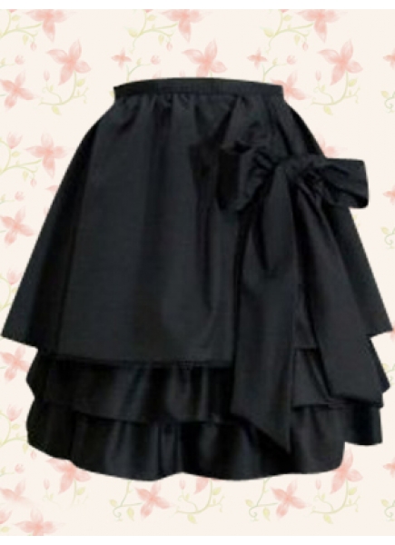 Short Black Cotton Double-layer Bow Sweet Lolita Skirt With Ruffles Hemline