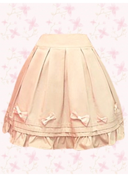 Pink Cotton Knee-length Classic Lolita Skirt With Ruffles