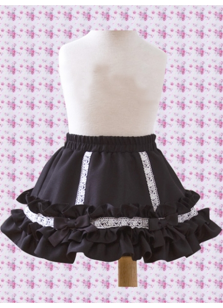 Short Black Cotton Classic Lolita Skirt With Ruffles Lace