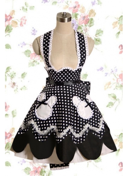 Short Black And White Cotton Sweet Lolita Skirt With Lace Trim Hemline