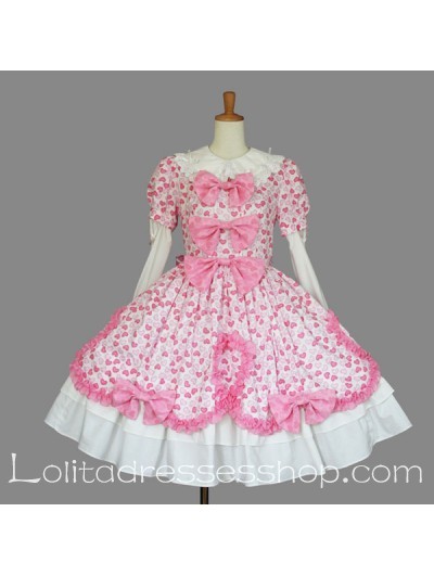 Pink and White Cotton Long Sleeves Sweet Lolita Dress