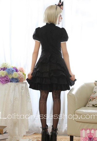 Cheongsam Style Embroidery Black Short Sleeve Lolita Dress