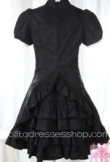 Cheongsam Style Embroidery Black Short Sleeve Lolita Dress