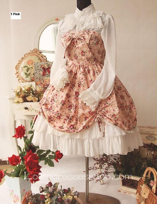 Cotton And Chiffon Spring Fragrance Wild Rosy Blouse Lolita Dress