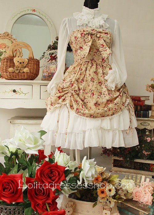 Cotton And Chiffon Spring Fragrance Wild Rosy Blouse Lolita Dress