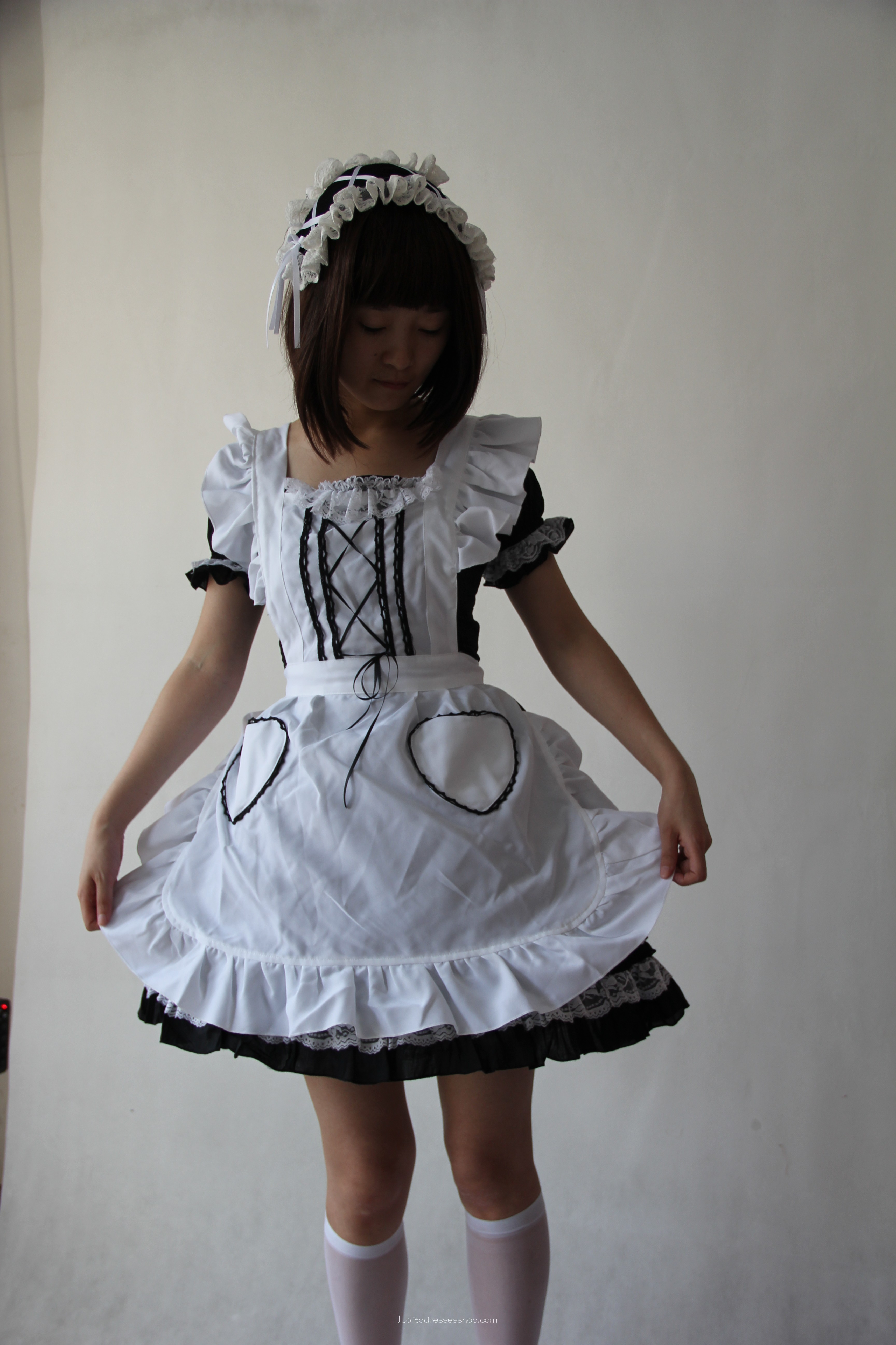 Cheap White Black Maid Lolita Dress