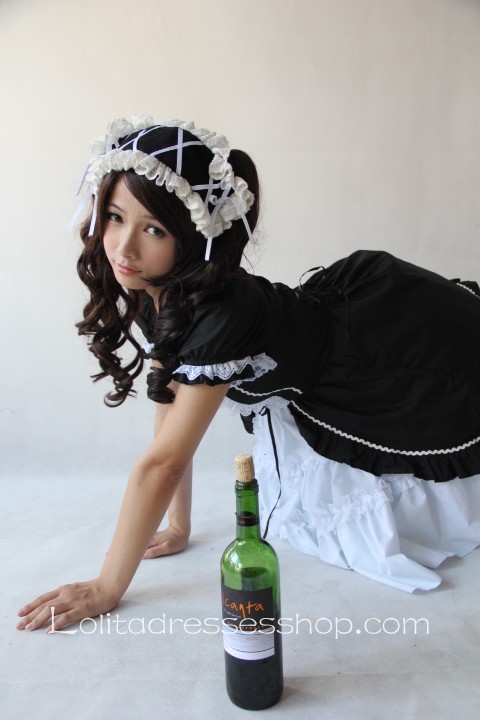 White Black Cotton Square-collar Lolita Dress