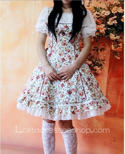 Infanta Pink Cotton Rose Flowers Lolita Dress
