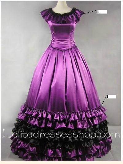 Purple Cotton Round Neck Sleeveless Floor-length Tiers Gothic Lolita Dress