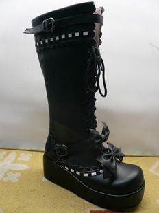 Black Bowknots PU Lolita Boots