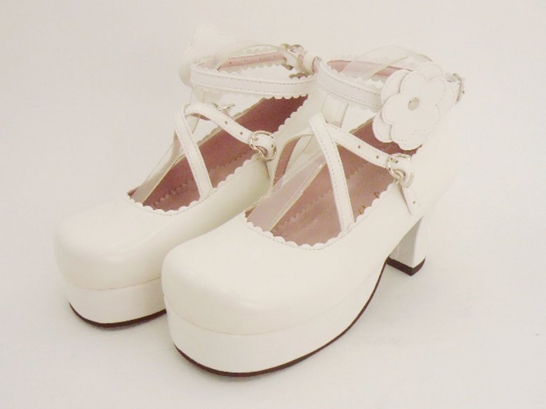 White Cross straps PU Lolita Shoes