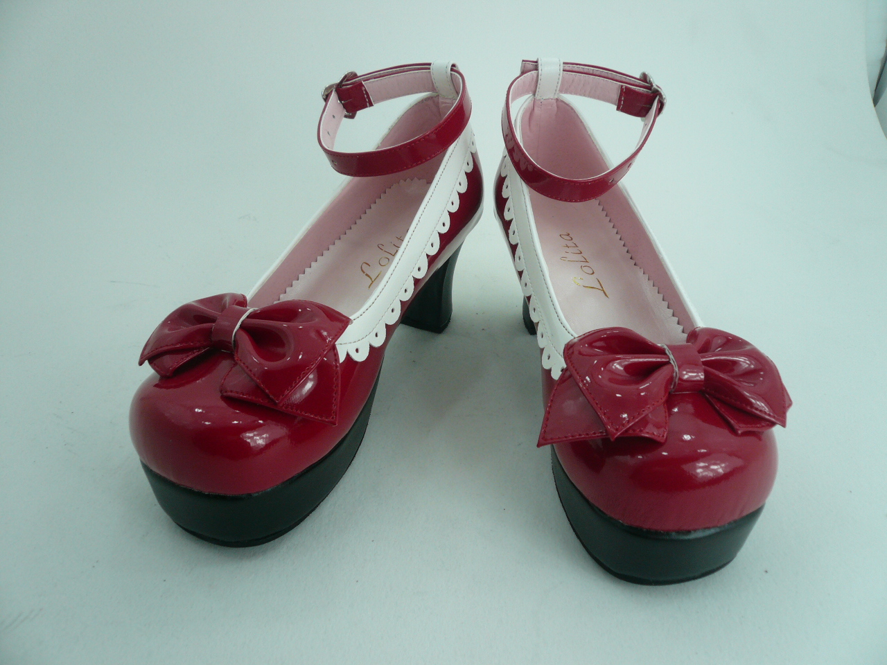 Sweet Red Bowknot PU Lolita Shoes