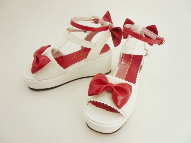 Red Bowknot Cross straps PU Lolita Shoes