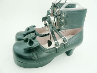 Elegant Black Bowknot PU Lolita Shoes