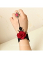 Black with Red Flower Gothic Lace Lolita Bracelet