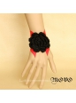 Red Leather and Black Flower Lolita Bracelet