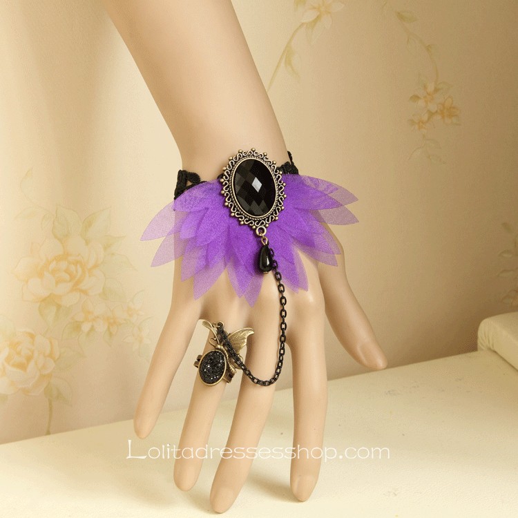 Black Lace Purple Flower Lolita Bracelet