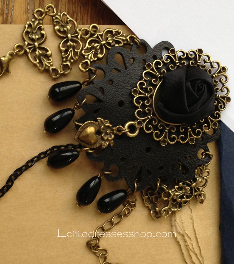Black Leather Gothic Lolita Bracelet