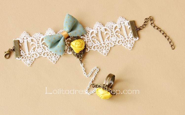 White Lace Yellow Flowers Sweet Lolita Bracelet
