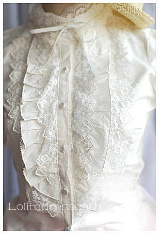 White Stand Collar Long Sleeve Lace Trim Princess Lolita Blouse