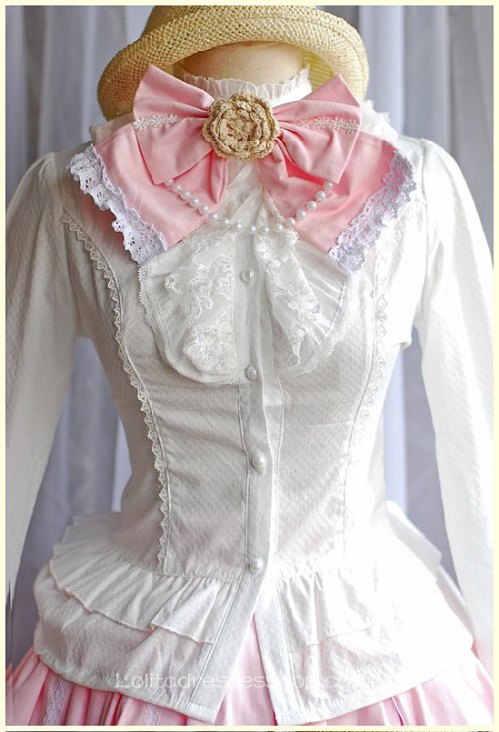 White Stand Collar Long Sleeve Bowknot and Ruffle Princess Lolit