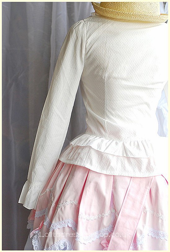 White Stand Collar Long Sleeve Bowknot and Ruffle Princess Lolit
