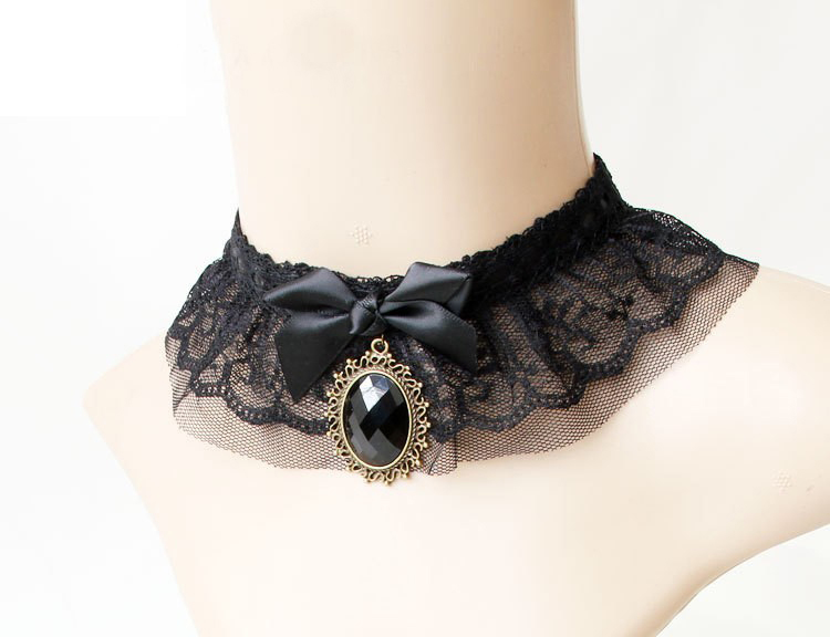 Lolita Black Lace Bow Fashion Gemstone Necklace